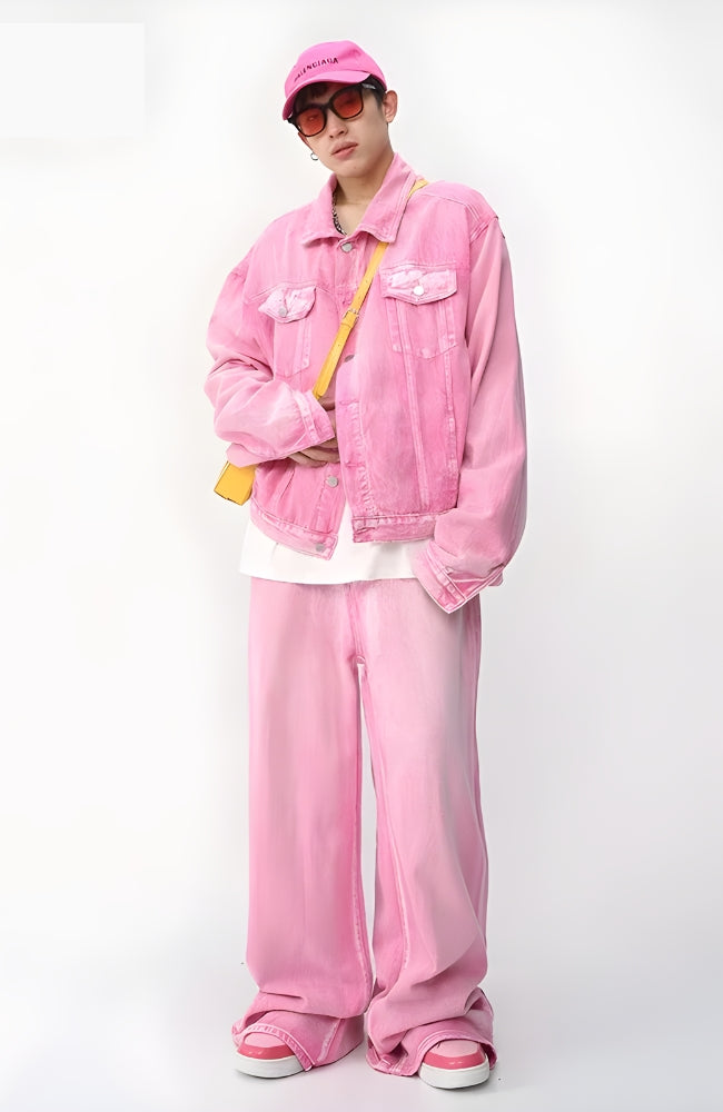 Y2K Pink Denim Jacket & Pants Two Piece Set - Retro Style 90s Fashion Outfit Y2K Pink Denim Jacket & Pants Two Piece Set - Retro Style 90s Fashion Outfit