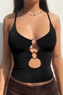 Y2K Plunge Neck O-Ring Top - Retro Style Baddie Fashion