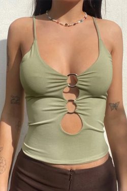 Y2K Plunge Neck O-Ring Top - Retro Style Baddie Fashion