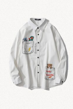 Y2K Retro Bear & Skateboard Graphic Shirt - Perfect for 90s and Grunge Outfits