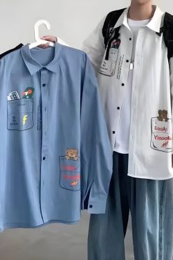 Y2K Retro Bear & Skateboard Graphic Shirt - Perfect for 90s and Grunge Outfits