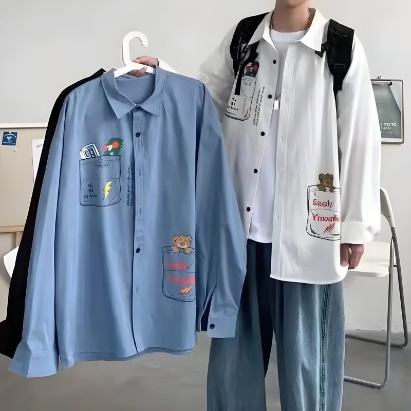 Y2K Retro Bear & Skateboard Graphic Shirt - Perfect for 90s and Grunge Outfits Y2K Retro Bear & Skateboard Graphic Shirt - Perfect for 90s and Grunge Outfits