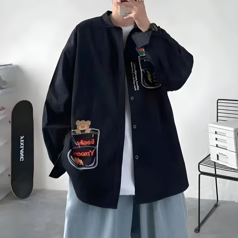 Y2K Retro Bear & Skateboard Graphic Shirt - Perfect for 90s and Grunge Outfits Y2K Retro Bear & Skateboard Graphic Shirt - Perfect for 90s and Grunge Outfits