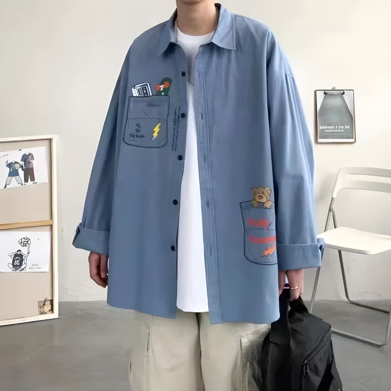 Y2K Retro Bear & Skateboard Graphic Shirt - Perfect for 90s and Grunge Outfits Y2K Retro Bear & Skateboard Graphic Shirt - Perfect for 90s and Grunge Outfits