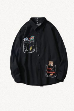 Y2K Retro Bear & Skateboard Graphic Shirt - Perfect for 90s and Grunge Outfits