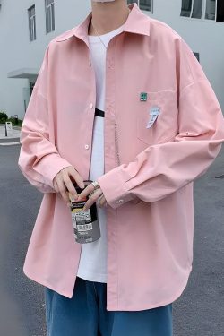 Y2K Retro Chain Detailed Long Sleeve Shirt - Perfect for Grunge and 90s Fashion