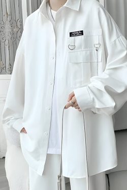 Y2K Retro Chain Detailed Long Sleeve Shirt - Perfect for Grunge and 90s Fashion