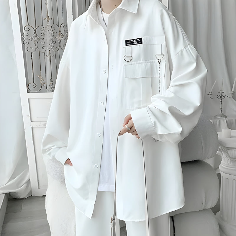 Y2K Retro Chain Detailed Long Sleeve Shirt - Perfect for Grunge and 90s Fashion Y2K Retro Chain Detailed Long Sleeve Shirt - Perfect for Grunge and 90s Fashion