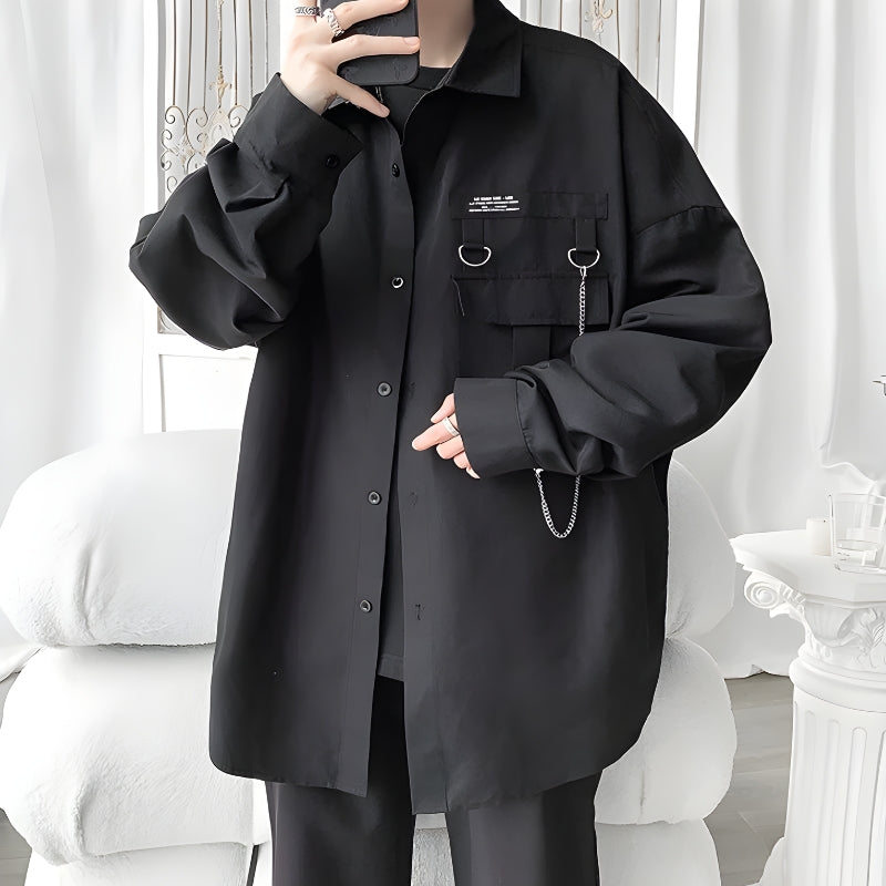 Y2K Retro Chain Detailed Long Sleeve Shirt - Perfect for Grunge and 90s Fashion Y2K Retro Chain Detailed Long Sleeve Shirt - Perfect for Grunge and 90s Fashion