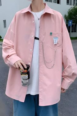 Y2K Retro Chain Detailed Long Sleeve Shirt - Perfect for Grunge and 90s Fashion