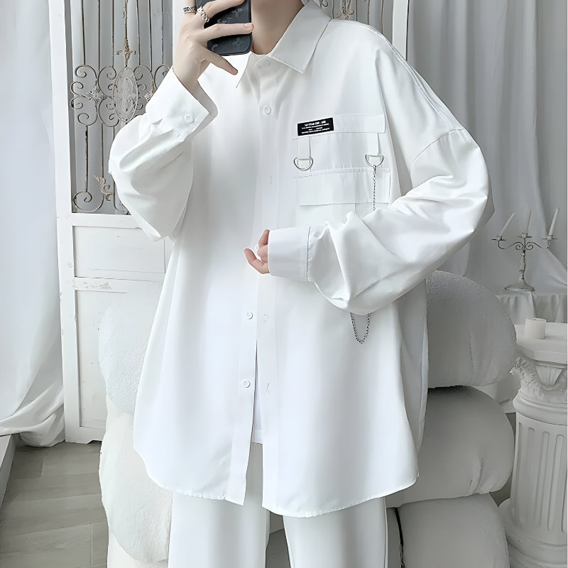 Y2K Retro Chain Detailed Long Sleeve Shirt - Perfect for Grunge and 90s Fashion Y2K Retro Chain Detailed Long Sleeve Shirt - Perfect for Grunge and 90s Fashion