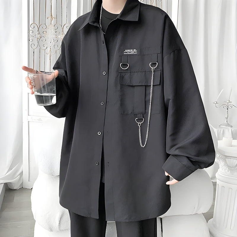 Y2K Retro Chain Detailed Long Sleeve Shirt - Perfect for Grunge and 90s Fashion Y2K Retro Chain Detailed Long Sleeve Shirt - Perfect for Grunge and 90s Fashion