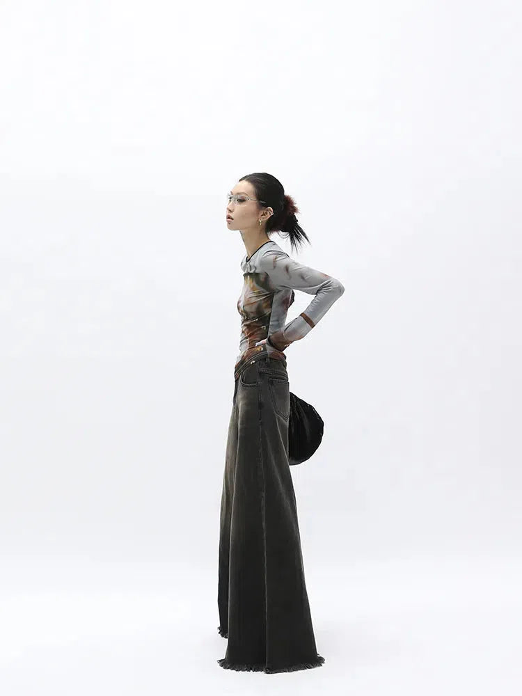 Y2K Retro Dark Wash Distressed Wide Leg Jeans - Perfect for 90s and Grunge Outfits Y2K Retro Dark Wash Distressed Wide Leg Jeans - Perfect for 90s and Grunge Outfits