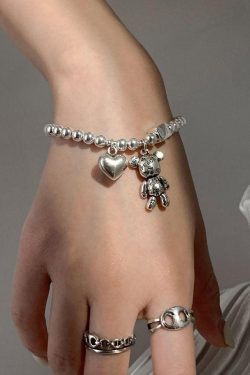 Y2K Retro Heart and Bear Charm Bracelet - Perfect for 90s and Y2K Fashionistas