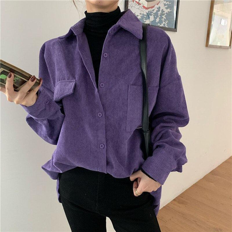 Y2K Retro Indie Purple Corduroy Casual Shirt - Perfect for 90s and Grunge Outfits Y2K Retro Indie Purple Corduroy Casual Shirt - Perfect for 90s and Grunge Outfits