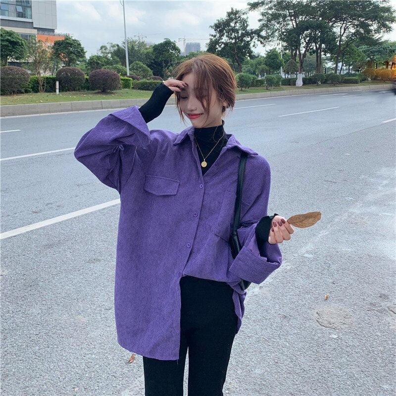 Y2K Retro Indie Purple Corduroy Casual Shirt - Perfect for 90s and Grunge Outfits Y2K Retro Indie Purple Corduroy Casual Shirt - Perfect for 90s and Grunge Outfits
