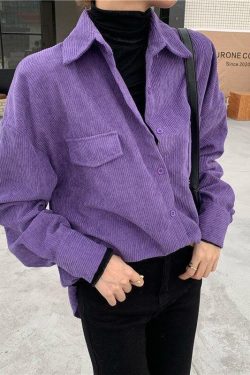 Y2K Retro Indie Purple Corduroy Casual Shirt - Perfect for 90s and Grunge Outfits