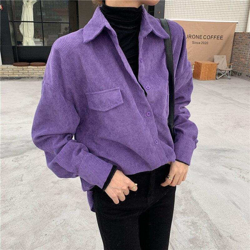 Y2K Retro Indie Purple Corduroy Casual Shirt - Perfect for 90s and Grunge Outfits Y2K Retro Indie Purple Corduroy Casual Shirt - Perfect for 90s and Grunge Outfits
