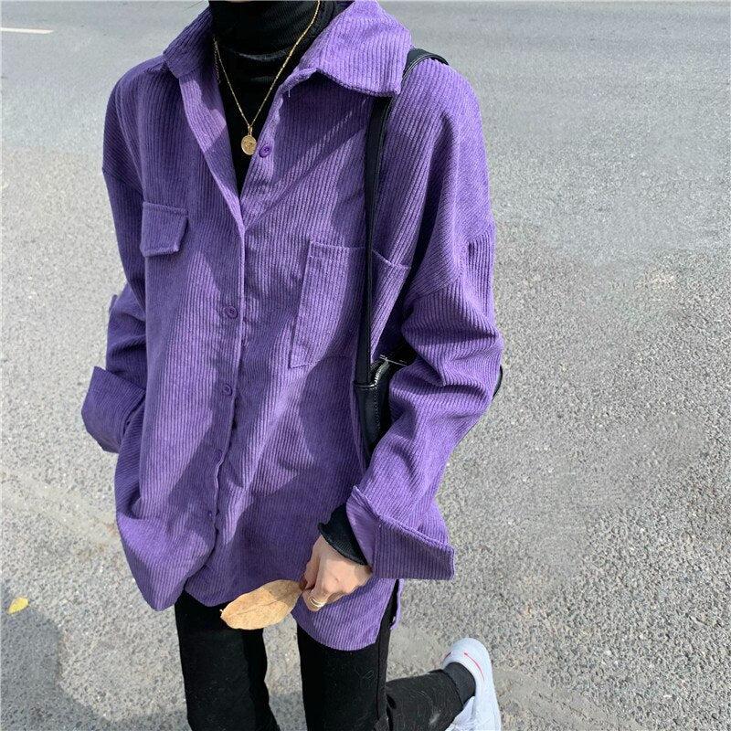 Y2K Retro Indie Purple Corduroy Casual Shirt - Perfect for 90s and Grunge Outfits Y2K Retro Indie Purple Corduroy Casual Shirt - Perfect for 90s and Grunge Outfits