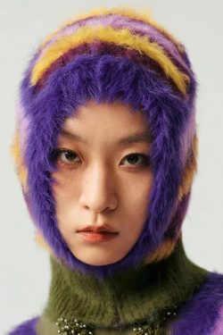 Y2K Retro Indie Striped Fluffy Balaclava - Perfect for 90s and Grunge Outfits