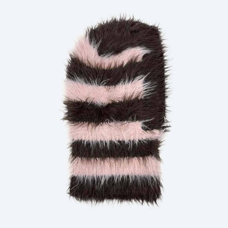 Y2K Retro Indie Striped Fluffy Balaclava - Perfect for 90s and Grunge Outfits Y2K Retro Indie Striped Fluffy Balaclava - Perfect for 90s and Grunge Outfits