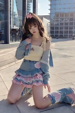 Y2K Retro Kawaii Layered Denim Mini Skirt - Perfect for 90s and Y2K Summer Outfits