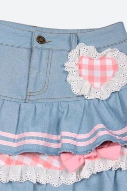 Y2K Retro Kawaii Layered Denim Mini Skirt - Perfect for 90s and Y2K Summer Outfits