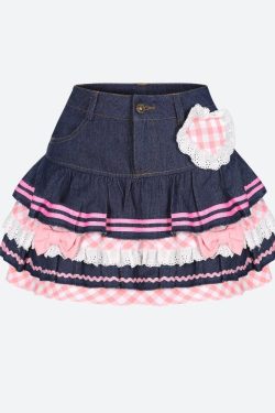 Y2K Retro Kawaii Layered Denim Mini Skirt - Perfect for 90s and Y2K Summer Outfits
