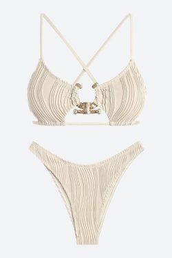 Y2K Retro Metal Hardware Criss Cross Bikini Set - Perfect for Summer and Club Outfits
