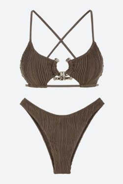 Y2K Retro Metal Hardware Criss Cross Bikini Set - Perfect for Summer and Club Outfits