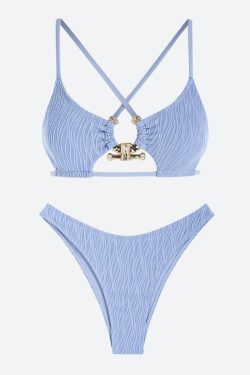 Y2K Retro Metal Hardware Criss Cross Bikini Set - Perfect for Summer and Club Outfits