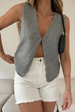 Y2K Retro Open Front Knitted Cardigan Vest - Perfect for 90s and Grunge Outfits