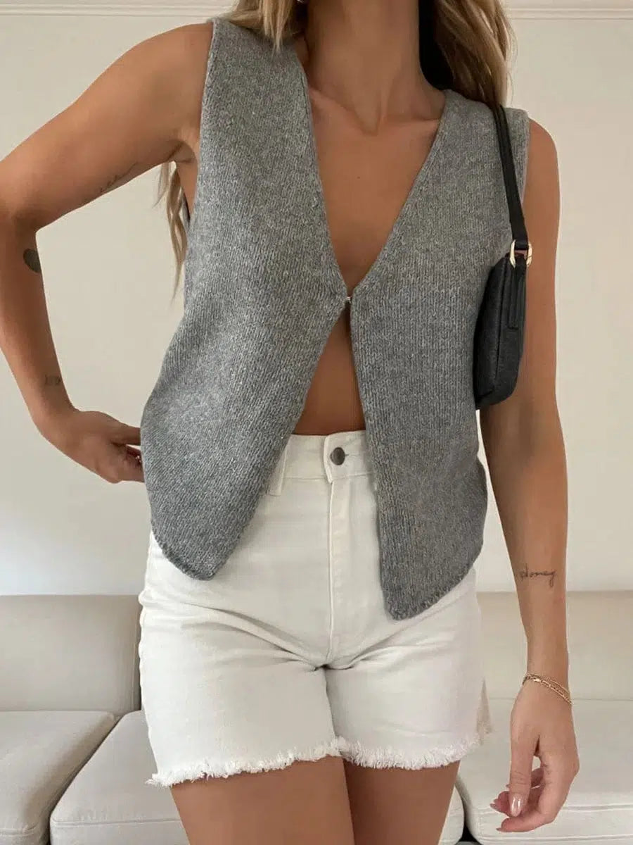 Y2K Retro Open Front Knitted Cardigan Vest - Perfect for 90s and Grunge Outfits