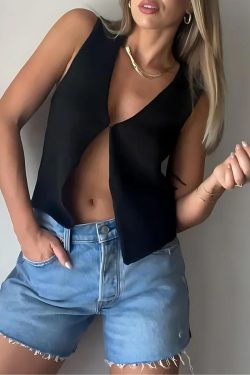 Y2K Retro Open Front Knitted Cardigan Vest - Perfect for 90s and Grunge Outfits