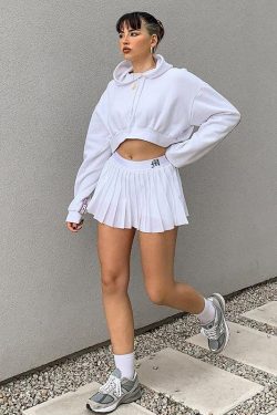 Y2K Retro Pleated White Mini Tennis Skirt - Perfect for 90s and Y2K Summer Outfits