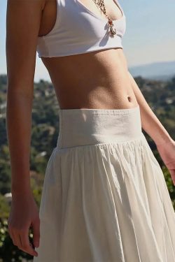 Y2K Retro Ruched Bubble Hem Midi Skirt - Perfect for 90s and Grunge Outfits