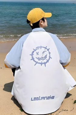 Y2K Retro Soft Boy Smiley Pastel Shirt - Perfect for 90s and Y2K Summer Outfits