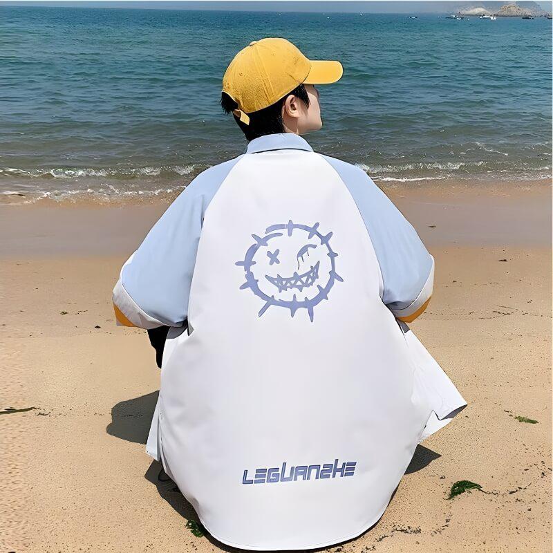 Y2K Retro Soft Boy Smiley Pastel Shirt - Perfect for 90s and Y2K Summer Outfits Y2K Retro Soft Boy Smiley Pastel Shirt - Perfect for 90s and Y2K Summer Outfits