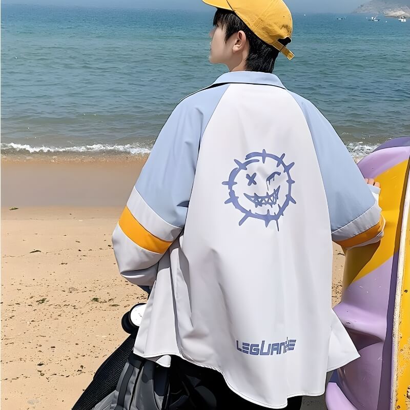 Y2K Retro Soft Boy Smiley Pastel Shirt - Perfect for 90s and Y2K Summer Outfits Y2K Retro Soft Boy Smiley Pastel Shirt - Perfect for 90s and Y2K Summer Outfits