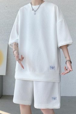 Y2K Retro Soft Boy Sweatshirt & Sweatshorts Two Piece Set - Perfect Y2K Summer Outfit