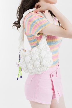 Y2K Retro Soft Girl Quilted Handbag - Perfect for 90s and Y2K Fashion Outfits