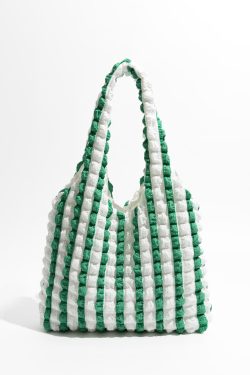 Y2K Retro Soft Girl Quilted Striped Handbag - Perfect for 90s and Y2K Fashion Outfits