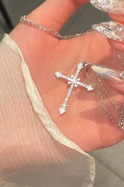Y2K Retro Sparkle Cross Necklace - Perfect for 90s and Y2K Fashion Outfits