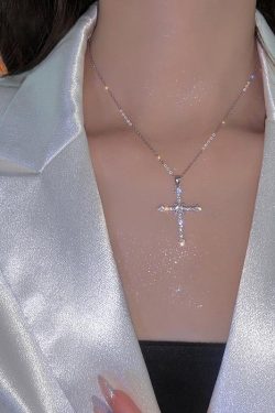 Y2K Retro Sparkle Cross Necklace - Perfect for 90s and Y2K Fashion Outfits