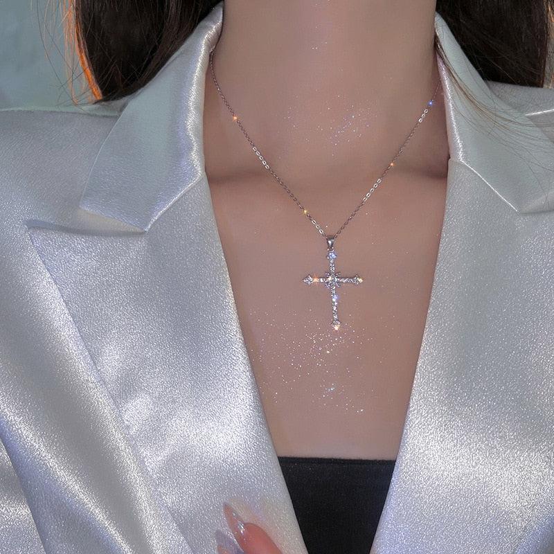 Y2K Retro Sparkle Cross Necklace - Perfect for 90s and Y2K Fashion Outfits