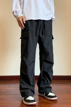 Y2K Retro Style Drawstring Cargo Parachute Pants - Perfect for 90s and Grunge Outfits