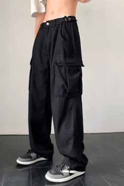 Y2K Retro Style Side Belt Detailed Baggy Cargo Pants - Perfect for 90s and Grunge Outfits