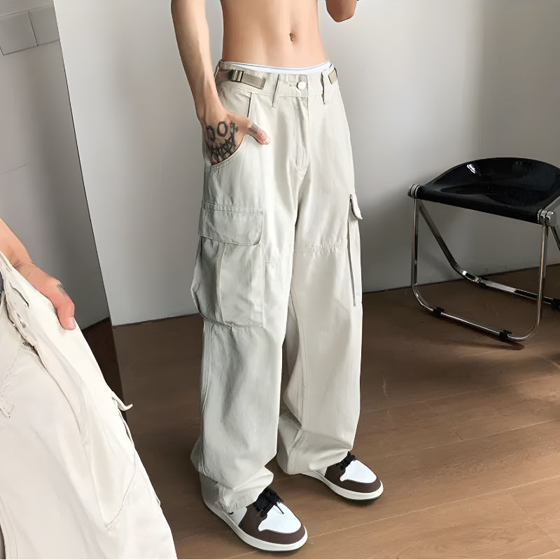 Y2K Retro Style Side Belt Detailed Baggy Cargo Pants - Perfect for 90s and Grunge Outfits Y2K Retro Style Side Belt Detailed Baggy Cargo Pants - Perfect for 90s and Grunge Outfits