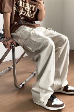 Y2K Retro Style Side Belt Detailed Baggy Cargo Pants - Perfect for 90s and Grunge Outfits