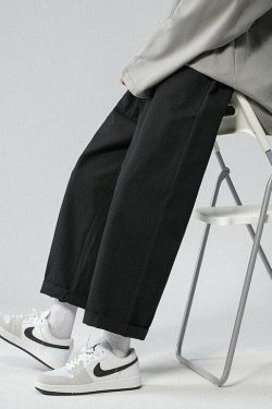 Y2K Retro Style Soft Boy Elastic Waist Straight Leg Pants - Perfect 90s Grunge Outfits